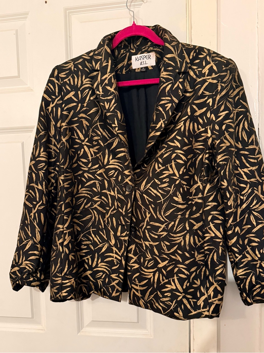 Vintage Kasper Black & Gold Patterned Women's Blazer